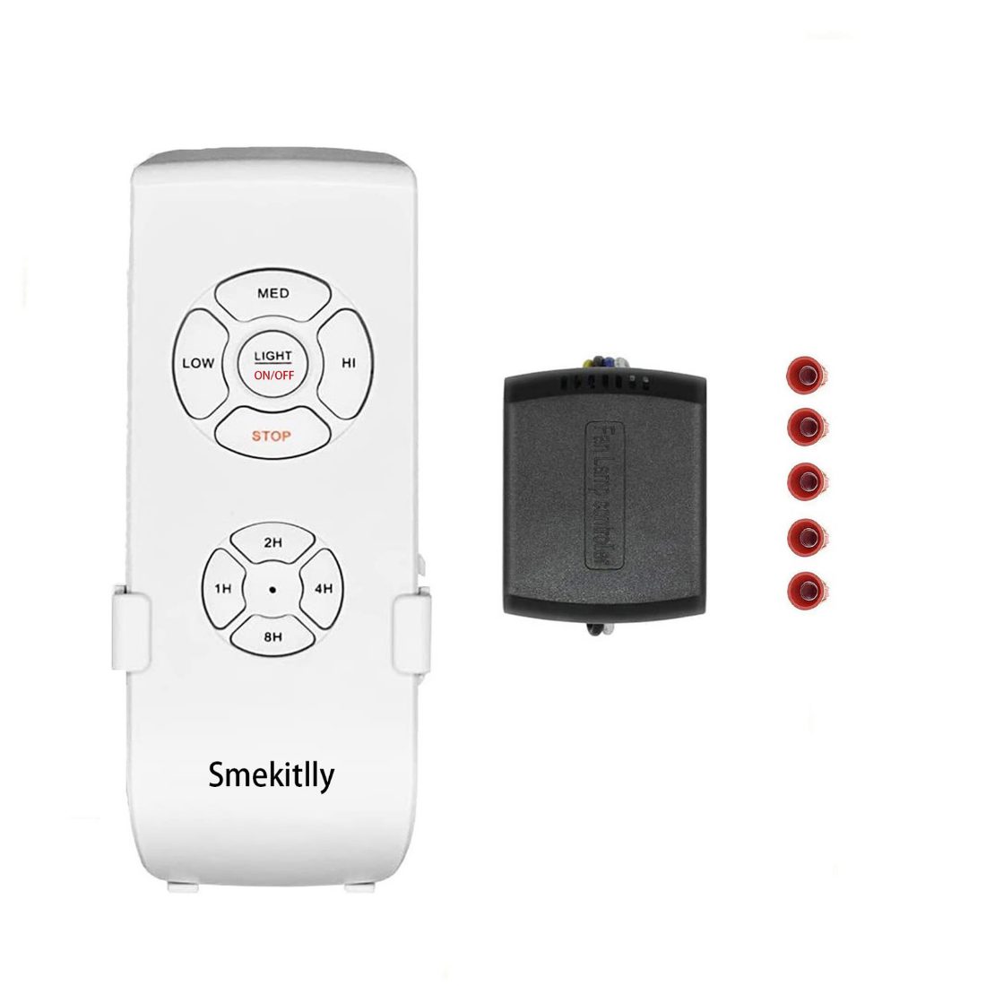 Smekitlly mini 3-in-1 ceiling fan remote kit — compact handheld remote, small receiver and wire nuts.